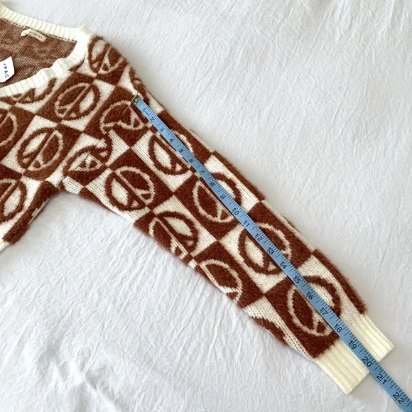 NEW peace sign cardigan by LA Hearts from Pacsun brown & cream very soft xs - Picture 10 of 11